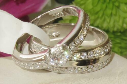 Jewellery Kingdom Ladies Sterling Silver Stamped Wedding Engagement Band Set 2pcs Ring (Silver) - Rings - British D'sire