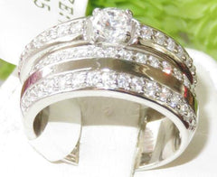 Jewellery Kingdom Ladies Sterling Silver Stamped Wedding Engagement Band Set 2pcs Ring (Silver) - Rings - British D'sire