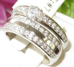 Jewellery Kingdom Ladies Sterling Silver Stamped Wedding Engagement Band Set 2pcs Ring (Silver) - Rings - British D'sire