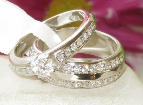 Jewellery Kingdom Ladies Sterling Silver Stamped Wedding Engagement Band Set 2pcs Ring (Silver) - Rings - British D'sire