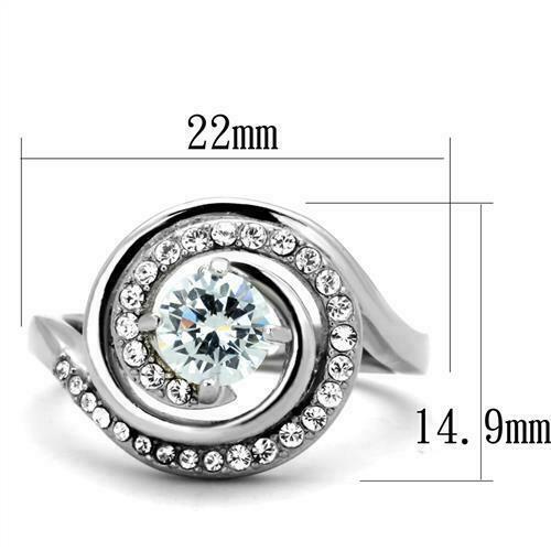 Jewellery Kingdom Ladies Swirl Solitaire Cubic Zirconia Stainless Steel Pave Ring (Silver) - Jewelry Rings - British D'sire