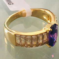 Jewellery Kingdom Ladies Tanzanite Gold Emerald Cubic Zirconia Steel Ring (Purple) - Rings - British D'sire