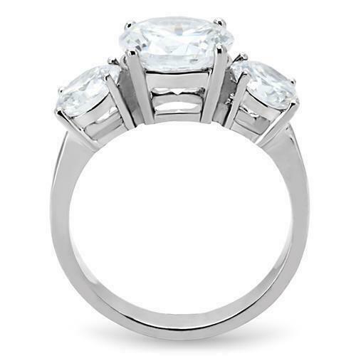 Jewellery Kingdom Ladies Three Stone 4 Carat Stainless Steel Cubic Zirconia Anniversary Ring (Silver) - Jewelry Rings - British D'sire