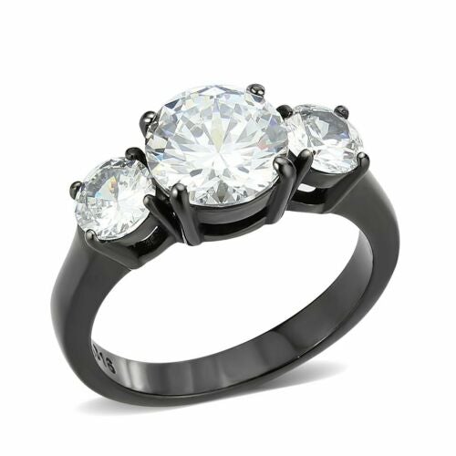 Jewellery Kingdom Ladies Three Stone Anniversary Cubic Zirconia Ring (Black) - Rings - British D'sire