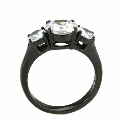 Jewellery Kingdom Ladies Three Stone Anniversary Cubic Zirconia Ring (Black) - Rings - British D'sire