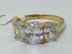 Jewellery Kingdom Ladies Three Stone CZ Past Present Future Anniversary Gold Ring - Jewelry Rings - British D'sire