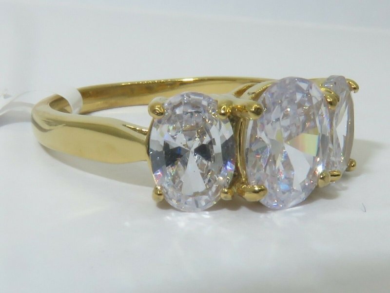 Jewellery Kingdom Ladies Three Stone CZ Past Present Future Anniversary Gold Ring - Jewelry Rings - British D'sire