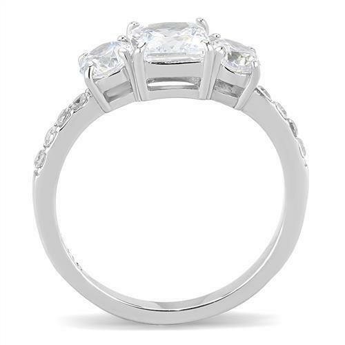 Jewellery Kingdom Ladies Three Stone Princess Cut Anniversary Stainless Steel Ring (Silver) - Jewelry Rings - British D'sire