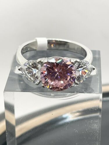 Jewellery Kingdom Ladies Three Stone Sapphire Silver Stainless Steel Anniversary Ring (Pink) - Jewelry Rings - British D'sire