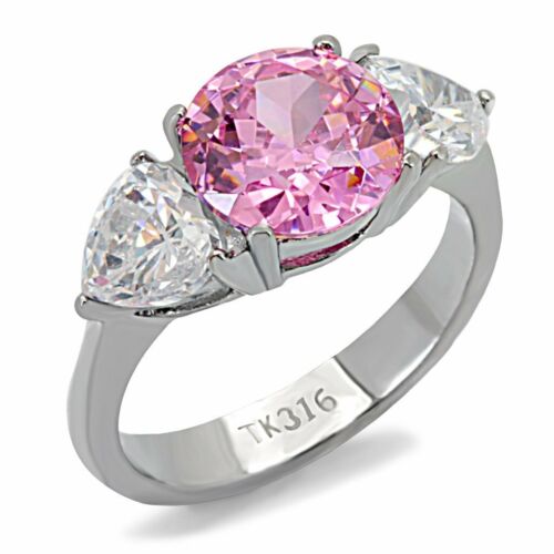 Jewellery Kingdom Ladies Three Stone Sapphire Silver Stainless Steel Anniversary Ring (Pink) - Jewelry Rings - British D'sire