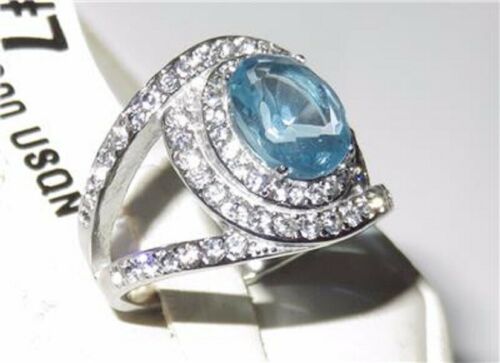 Jewellery Kingdom Ladies Topaz Oval Cz 1.60 Carat Cocktail Stainless Steel Silver Ring (Blue) - Jewelry Rings - British D'sire