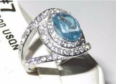 Jewellery Kingdom Ladies Topaz Oval Cz 1.60 Carat Cocktail Stainless Steel Silver Ring (Blue) - Jewelry Rings - British D'sire