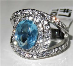 Jewellery Kingdom Ladies Topaz Oval Cz 1.60 Carat Cocktail Stainless Steel Silver Ring (Blue) - Jewelry Rings - British D'sire