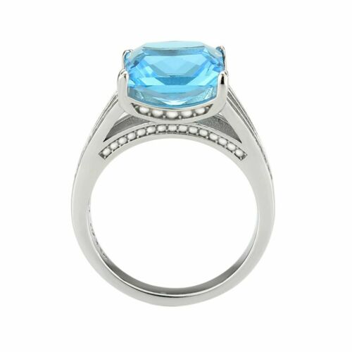 Jewellery Kingdom Ladies Topaz Princess Cut Silver Square Stainless Steel Embossed Ring (Blue) - Jewelry Rings - British D'sire