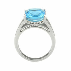 Jewellery Kingdom Ladies Topaz Princess Cut Silver Square Stainless Steel Embossed Ring (Blue) - Jewelry Rings - British D'sire