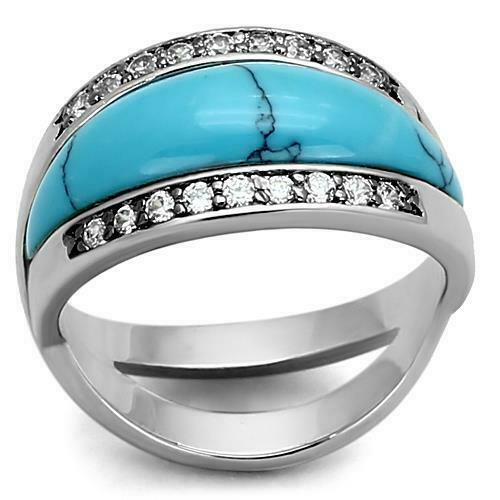 Jewellery Kingdom Ladies turquoise Rodium Cubic Zirconia Comfort Silver December Birthstone Ring (Blue) - Jewelry Rings - British D'sire