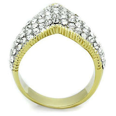 Jewellery Kingdom Ladies V Pave Cluster 18kt Gold Steel Flat Cubic Zirconia Ring (Gold) - Jewelry Rings - British D'sire