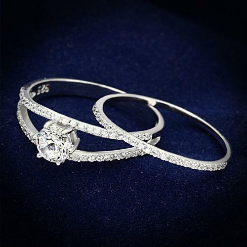 Jewellery Kingdom Ladies Wedding Engagement Band Set 1.40K 2pcs Solitaire Ring (Silver) - Rings - British D'sire