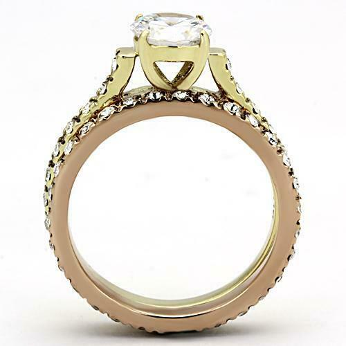 Jewellery Kingdom Ladies Wedding Engagement Band Set 2pcs Two Tone Ring (Gold) - Rings - British D'sire