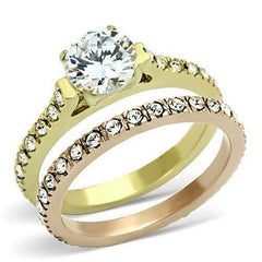 Jewellery Kingdom Ladies Wedding Engagement Band Set 2pcs Two Tone Ring (Gold) - Rings - British D'sire