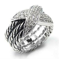 Jewellery Kingdom Ladies Wide Band Kisses Cz Crossover 8mm Rhodium Designer Silver Ring - Jewelry Rings - British D'sire