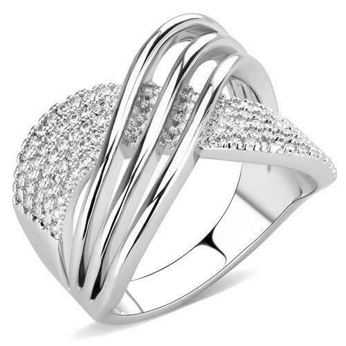 Jewellery Kingdom Ladies Wide Band Pave Cz Classy Rhodium Comfort Sparkling Ring (Silver) - Jewelry Rings - British D'sire