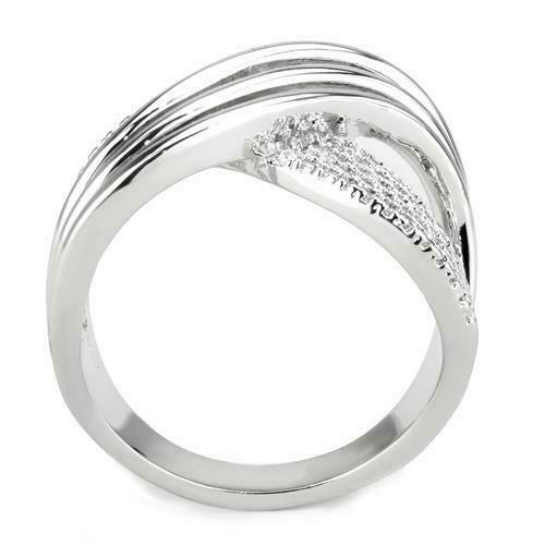 Jewellery Kingdom Ladies Wide Band Pave Cz Classy Rhodium Comfort Sparkling Ring (Silver) - Jewelry Rings - British D'sire