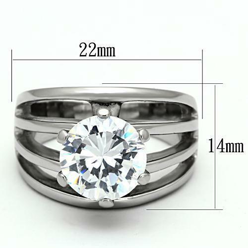 Jewellery Kingdom Ladies Wide Unique Solitaire Stainless Steel 4 Carat Ring (Silver) - Jewelry Rings - British D'sire