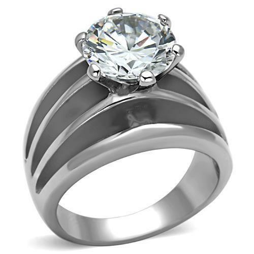 Jewellery Kingdom Ladies Wide Unique Solitaire Stainless Steel 4 Carat Ring (Silver) - Jewelry Rings - British D'sire