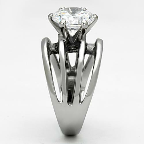 Jewellery Kingdom Ladies Wide Unique Solitaire Stainless Steel 4 Carat Ring (Silver) - Jewelry Rings - British D'sire