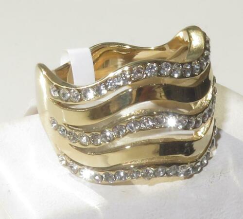 Jewellery Kingdom Ladies Wide Wavy Sparkling Band 18K Steel Ring (Gold) - Jewelry Rings - British D'sire