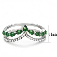 Jewellery Kingdom Ladies Wishbone Marquise Emerald Cubic Zirconia Stainless Steel Double Ring (Green & Clear) - Jewelry Rings - British D'sire