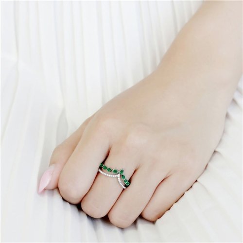 Jewellery Kingdom Ladies Wishbone Marquise Emerald Cubic Zirconia Stainless Steel Double Ring (Green & Clear) - Jewelry Rings - British D'sire