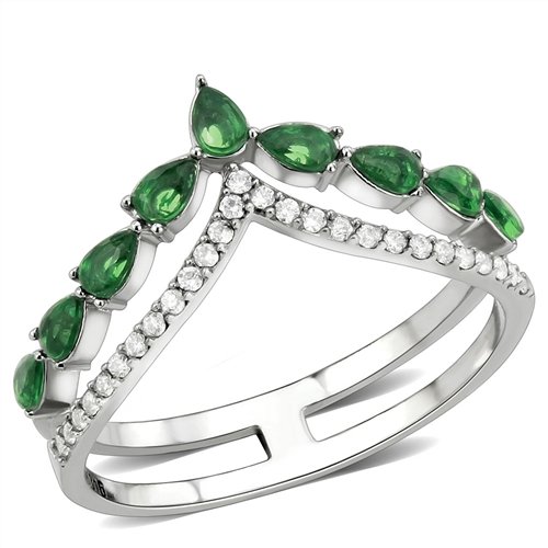 Jewellery Kingdom Ladies Wishbone Marquise Emerald Cubic Zirconia Stainless Steel Double Ring (Green & Clear) - Jewelry Rings - British D'sire