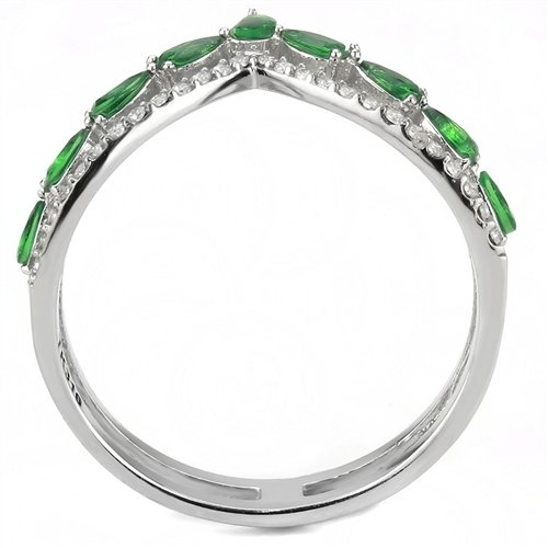 Jewellery Kingdom Ladies Wishbone Marquise Emerald Cubic Zirconia Stainless Steel Double Ring (Green & Clear) - Jewelry Rings - British D'sire