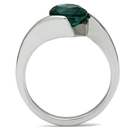 Jewellery Kingdom Ladies Zircon Cz Silver Stainless Steel Solitaire Ring (Green) - Jewelry Rings - British D'sire