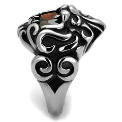 Jewellery Kingdom Lion Head Signet Cubic Zirconia Stainless Steel Red Garnet Silver Biker Goth Mens Ring - Jewelry Rings - British D'sire