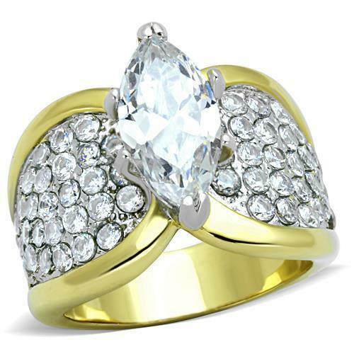 Jewellery Kingdom Marquise 4 Carat Cz Steel Ladies 18kt Sparkling All Sizes Ring (Gold) - Jewelry Rings - British D'sire