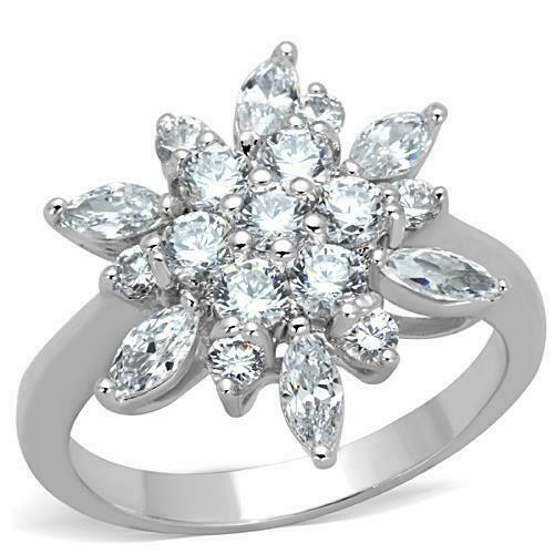 Jewellery Kingdom Marquise Cluster Dress Rhodium Ladies Cubic Zirconia Ring (Silver) - Jewelry Rings - British D'sire