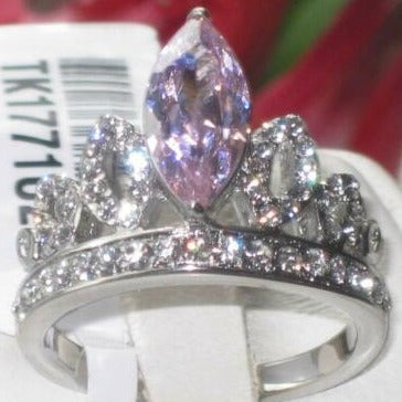 Jewellery Kingdom Marquise Crown Tiara Ladies Stainless Steel Sapphire 3ct Ring (Pink) - Jewelry Rings - British D'sire