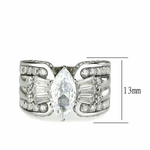 Jewellery Kingdom Marquise Cubic Zirconia Baguettes Stainless Steel Channel Cocktail Ladies Ring (Silver) - Jewelry Rings - British D'sire