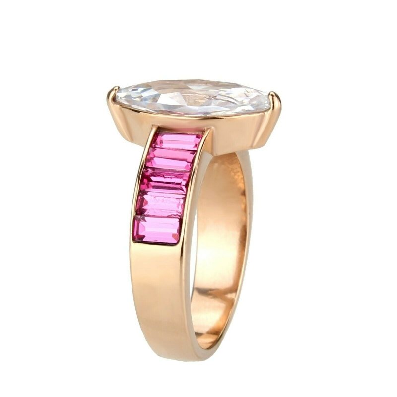 Jewellery Kingdom Marquise Pink Sapphire Steel Cubic Zirconia Ladies Rose Gold Ring - Jewelry Rings - British D'sire