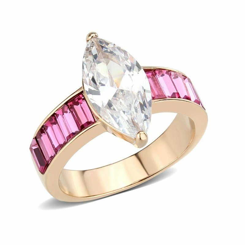 Jewellery Kingdom Marquise Pink Sapphire Steel Cubic Zirconia Ladies Rose Gold Ring - Jewelry Rings - British D'sire