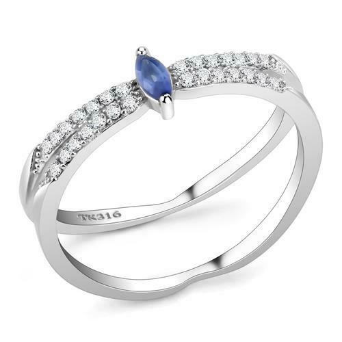 Jewellery Kingdom Marquise Sapphire Blue Cubic Zirconia Dress Stainless Steel Band Ring - Jewelry Rings - British D'sire