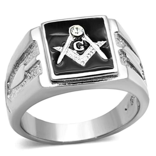 Jewellery Kingdom Masonic Diamond Silver Onyx Signet Pinky Stainless Steel Military Mens Ring - Jewelry Rings - British D'sire