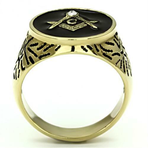 Jewellery Kingdom Masonic Onyx Cz Signet 18kt Steel Miliary Round Mans All Sizes Ring - Jewelry Rings - British D'sire