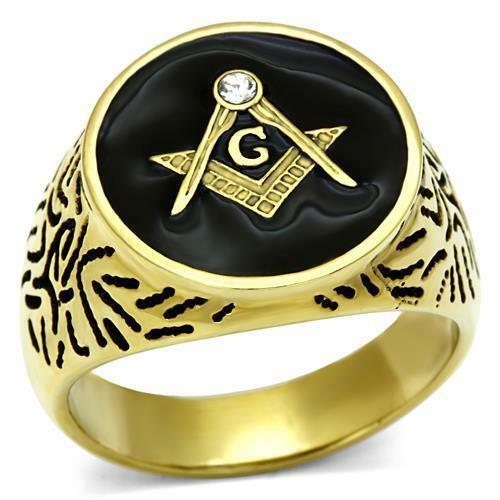 Jewellery Kingdom Masonic Onyx Cz Signet 18kt Steel Miliary Round Mans All Sizes Ring - Jewelry Rings - British D'sire