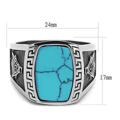 Jewellery Kingdom Masonic Turquoise Greek Key Blue Signet Pinky Classy Unique Mens Ring - Jewelry Rings - British D'sire