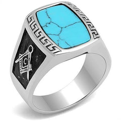 Jewellery Kingdom Masonic Turquoise Greek Key Blue Signet Pinky Classy Unique Mens Ring - Jewelry Rings - British D'sire