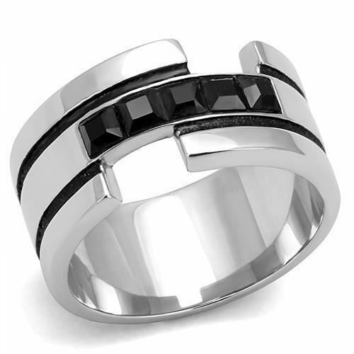 Jewellery Kingdom Mens 11mm Band Cz Jet Stainless Steel Square Thumb Wedding Ring (Black) - Jewelry Rings - British D'sire